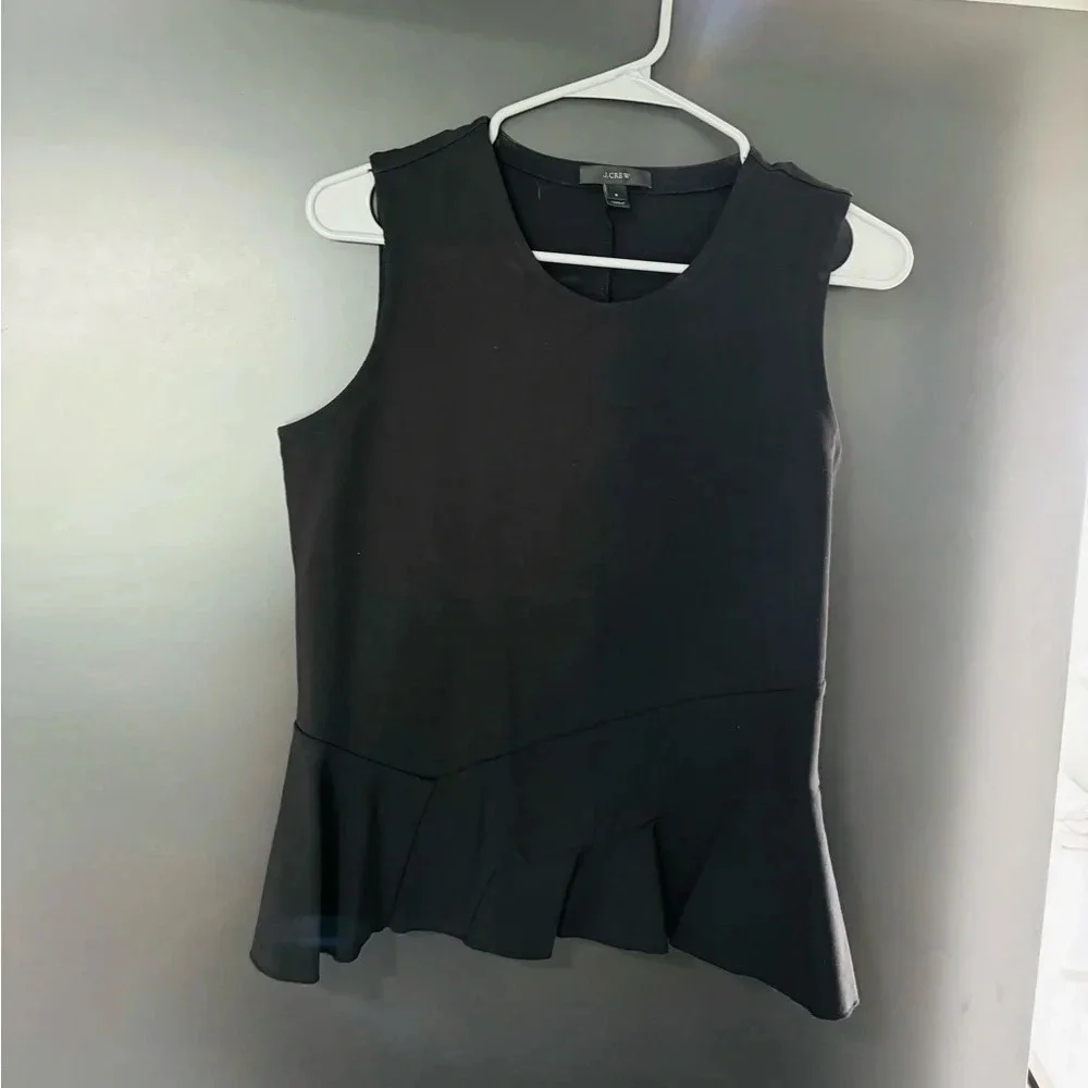 J. Crew Black Round Neckline Sleeveless Peplum Top
